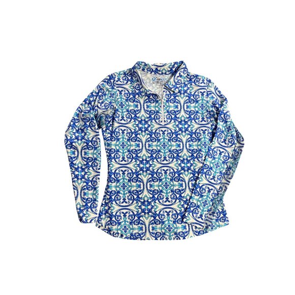 IBKUL Women’s S 1/4 Zip Long Sleeve Activewear Top Multicolor Blue Green UPF - Picture 2 of 6